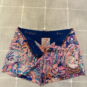 Lilly Pulitzer Pink and Blue Bermuda Shorts with Floral Design